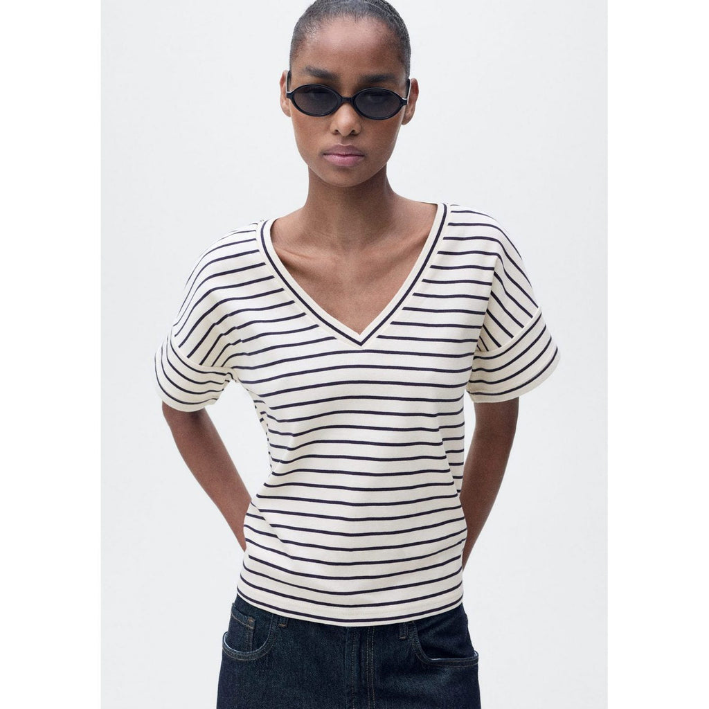 T-Shirt À Rayures Col En V