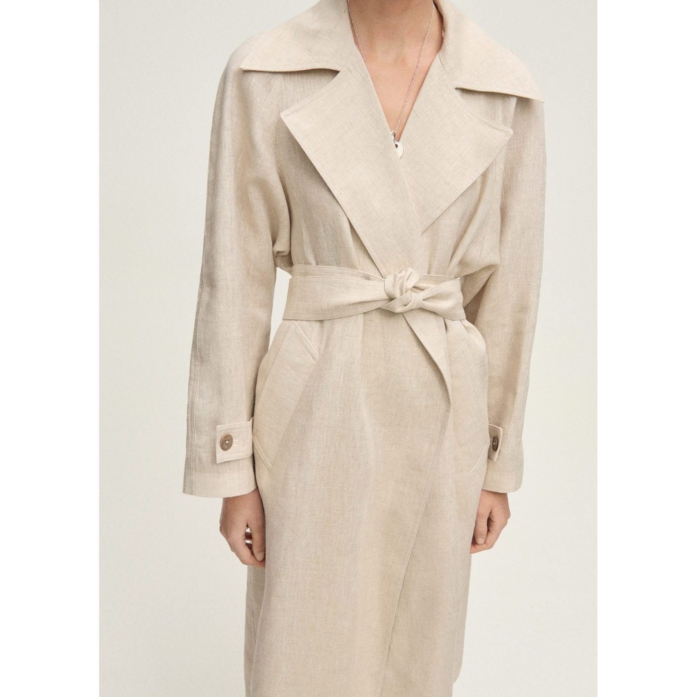 Trench-Coat En Lin À Revers Prononcés