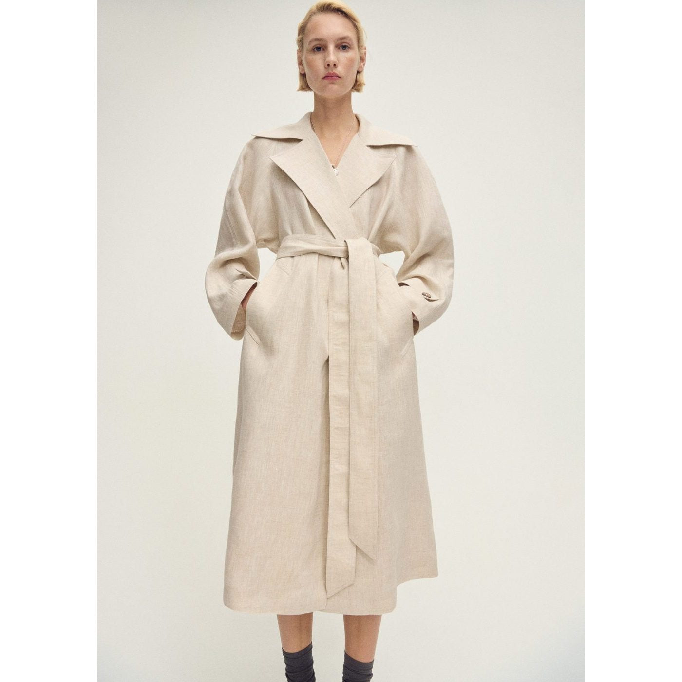 Trench-Coat En Lin À Revers Prononcés