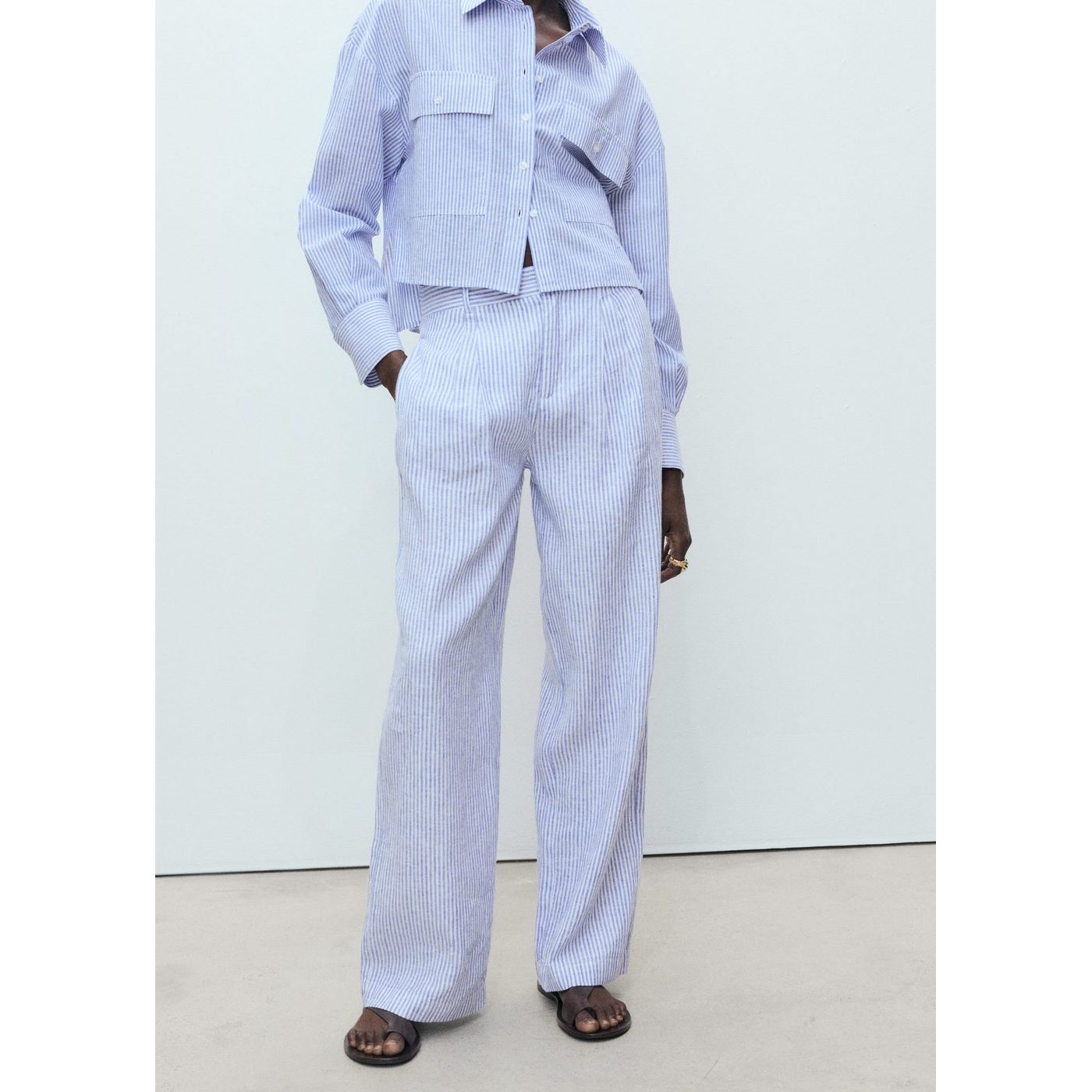 Pantalon Lin À Rayures