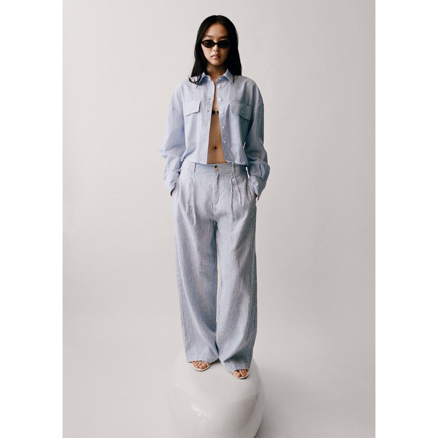 Pantalon Lin À Rayures