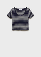 T-Shirt En Coton Rayé À Décolleté Plongeant