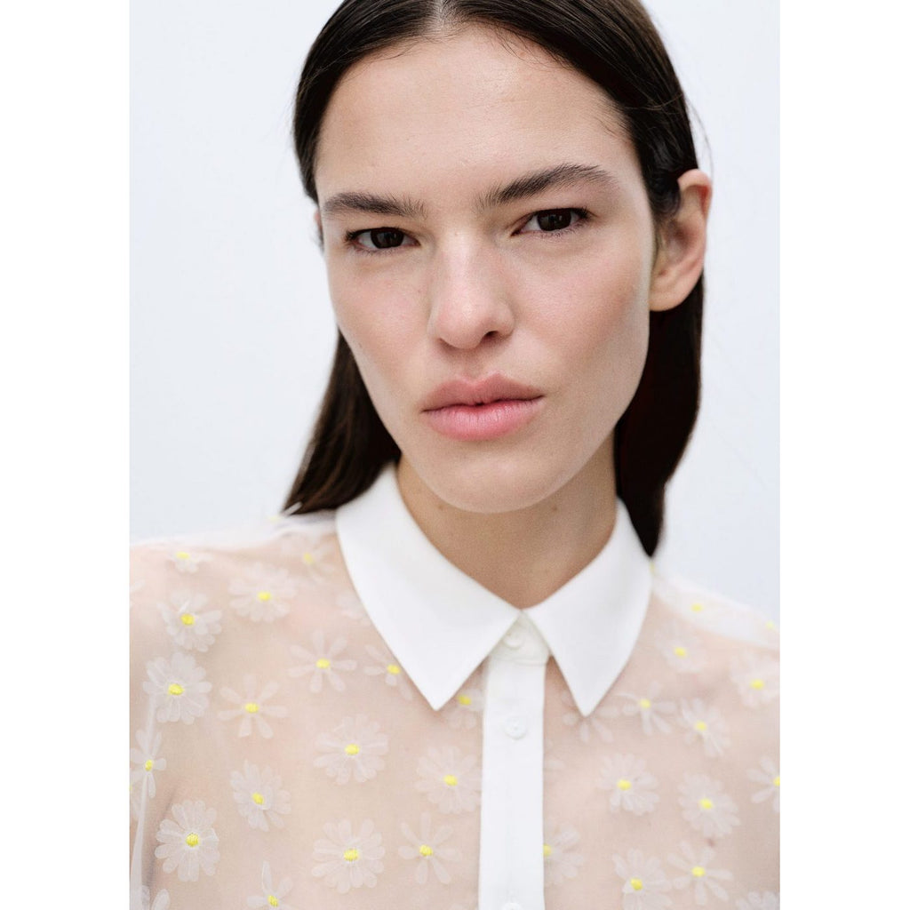Chemise Semi-Transparente Broderie À Fleurs