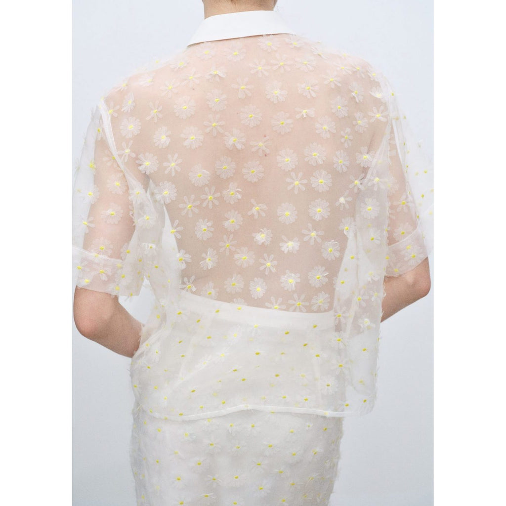 Chemise Semi-Transparente Broderie À Fleurs