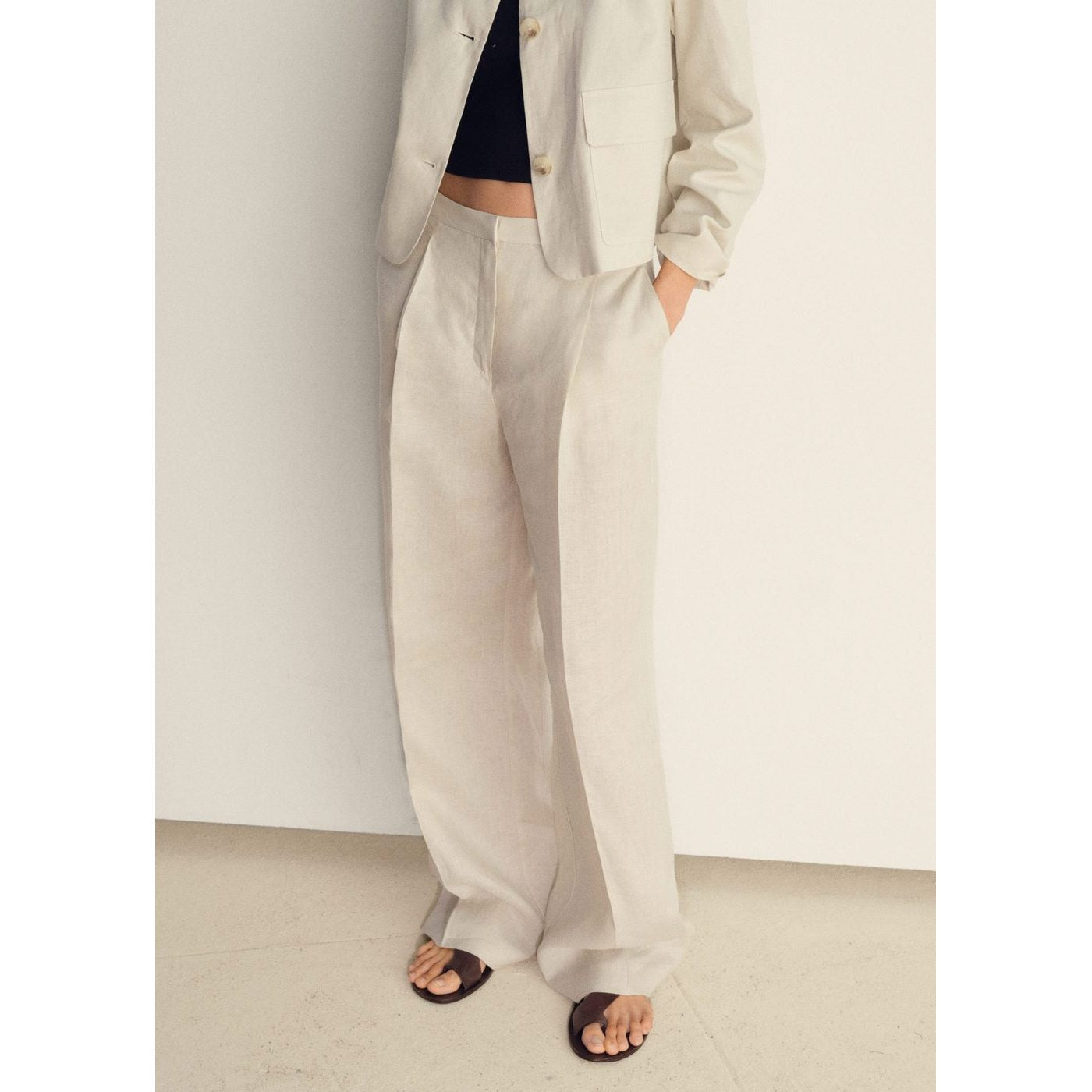 Pantalon Droit Lin À Pinces
