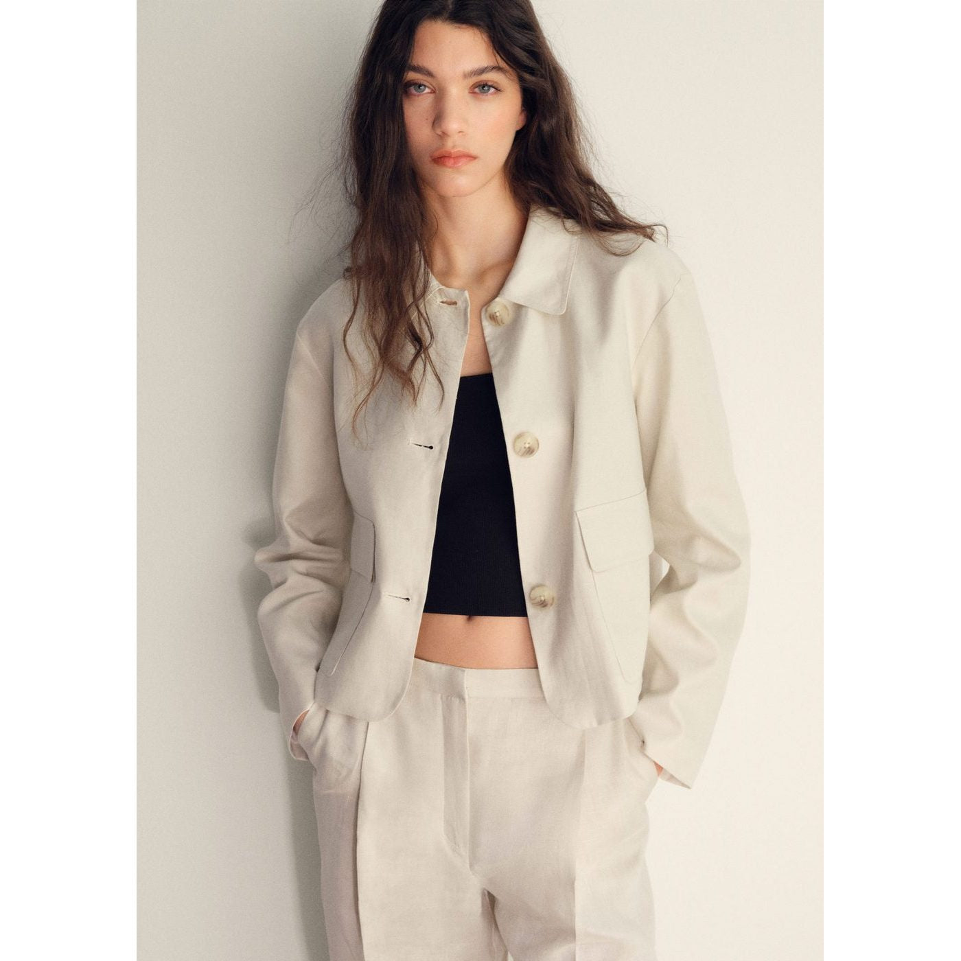 Pantalon Droit Lin À Pinces