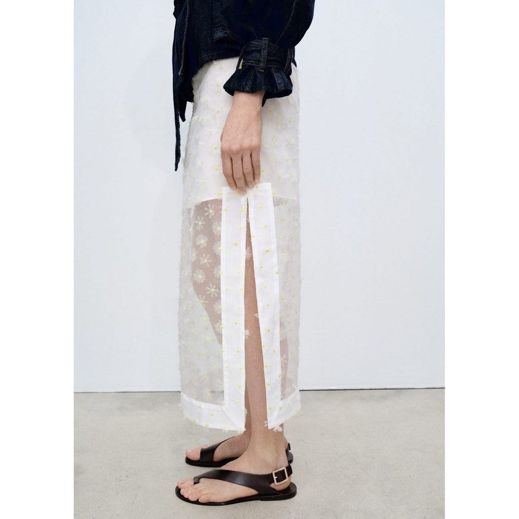 Jupe Semi-Transparente Broderie À Fleurs