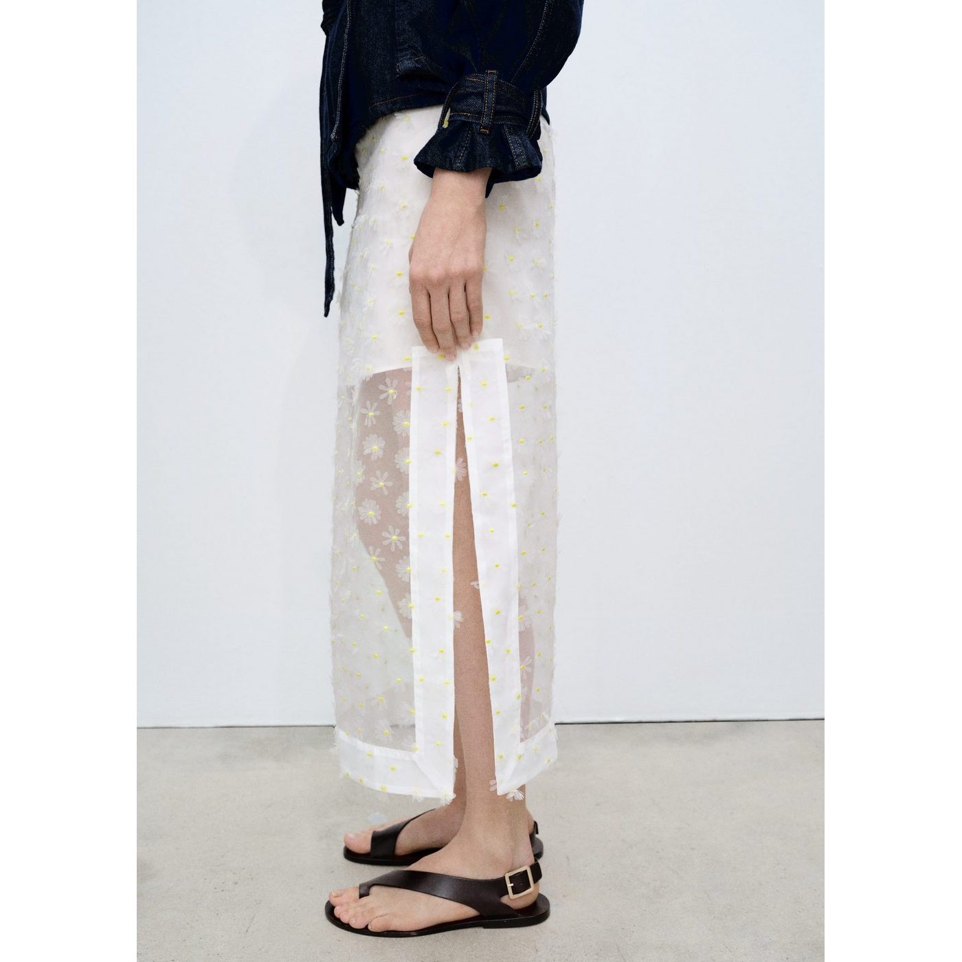 Jupe Semi-Transparente Broderie À Fleurs
