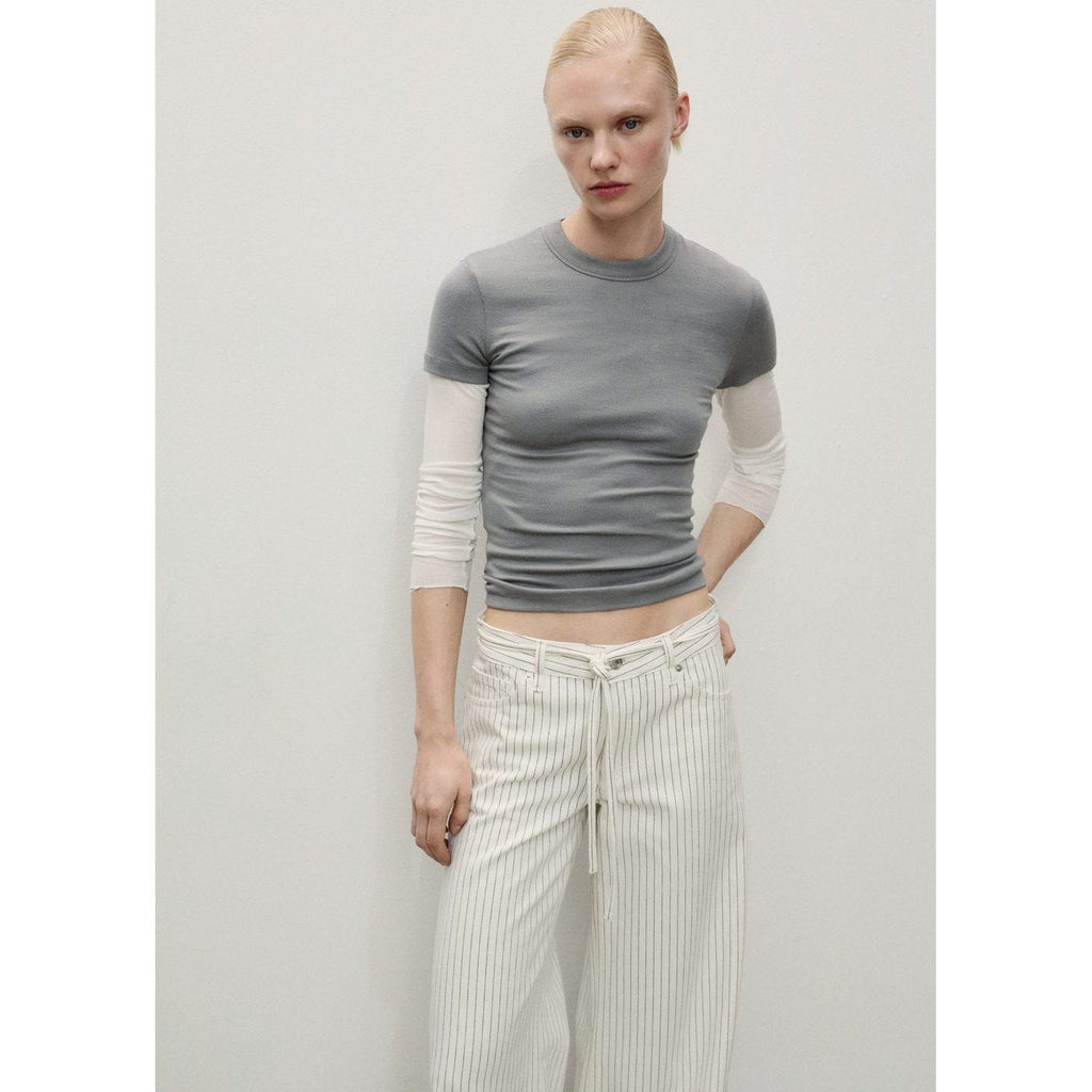 Jean Wideleg Rayures Taille Basse Ceinture