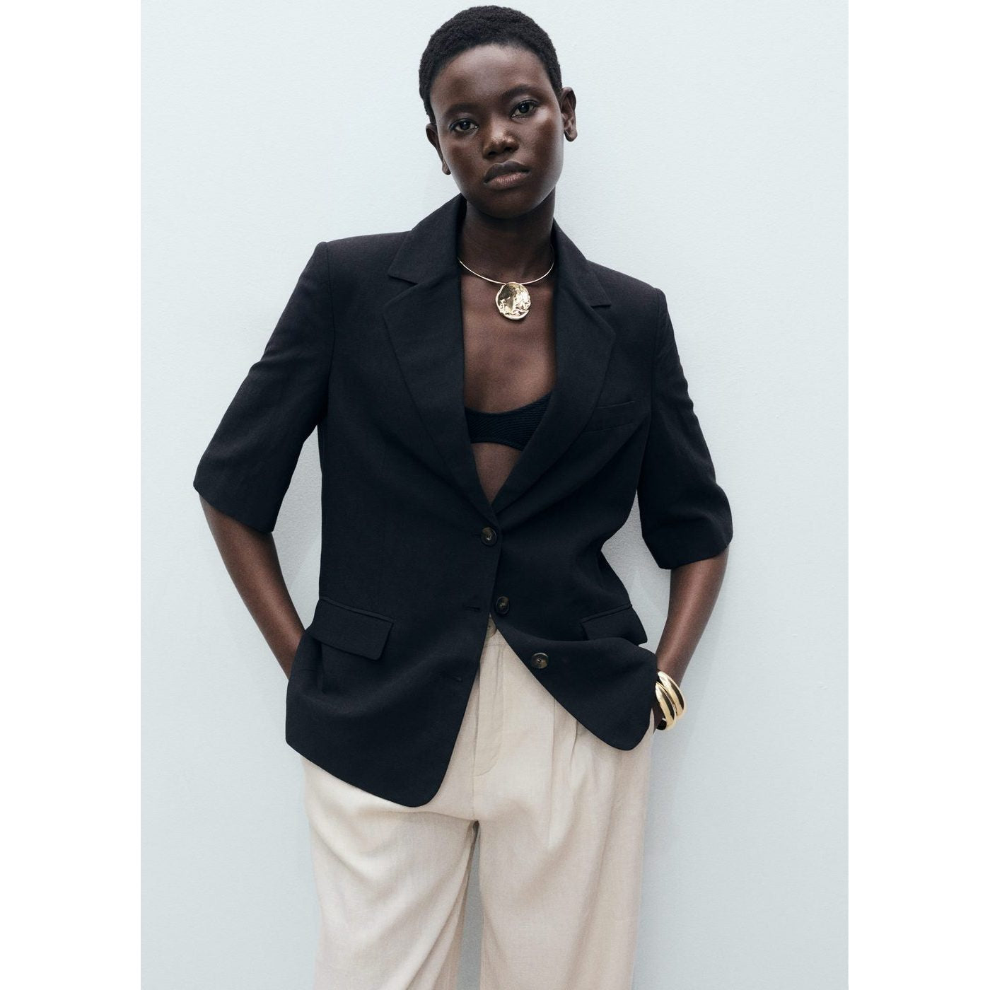 Pantalon Lin Bouton Écaille