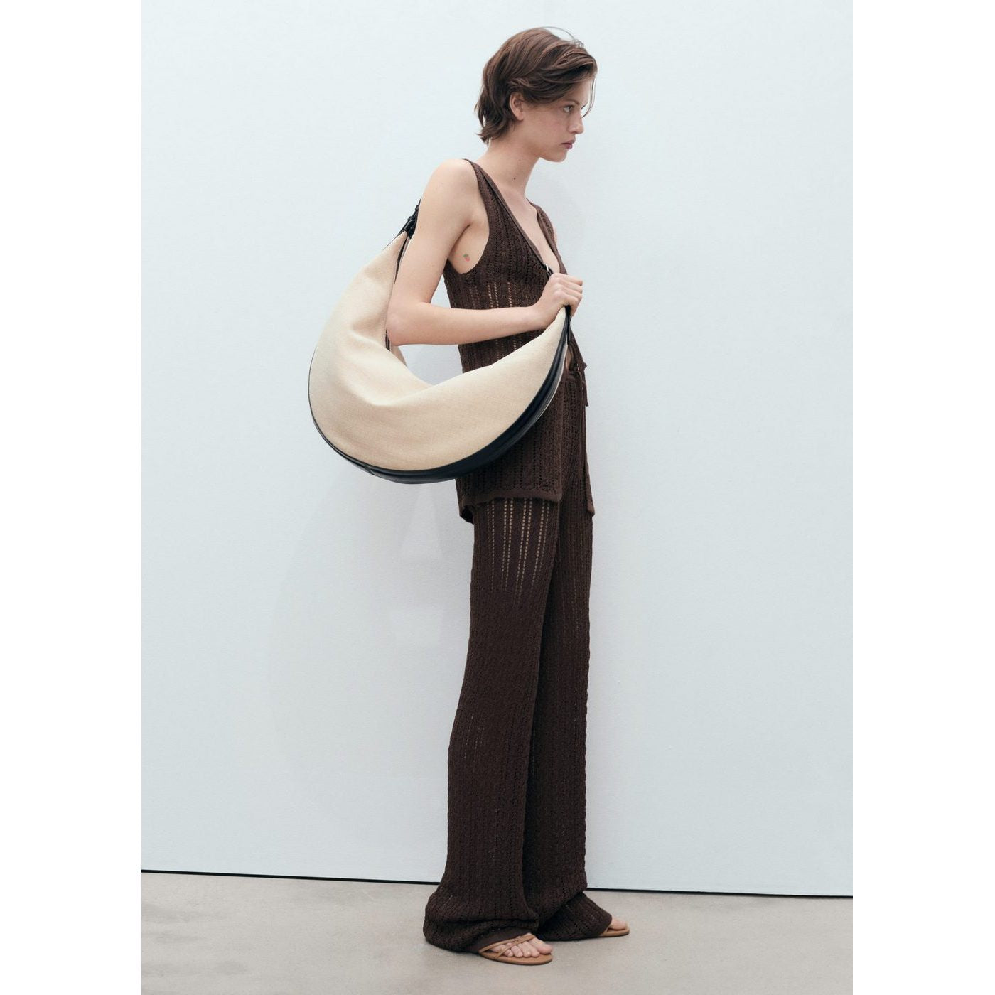 Pantalon Droit Maille Côtelée