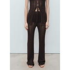Pantalon Droit Maille Côtelée