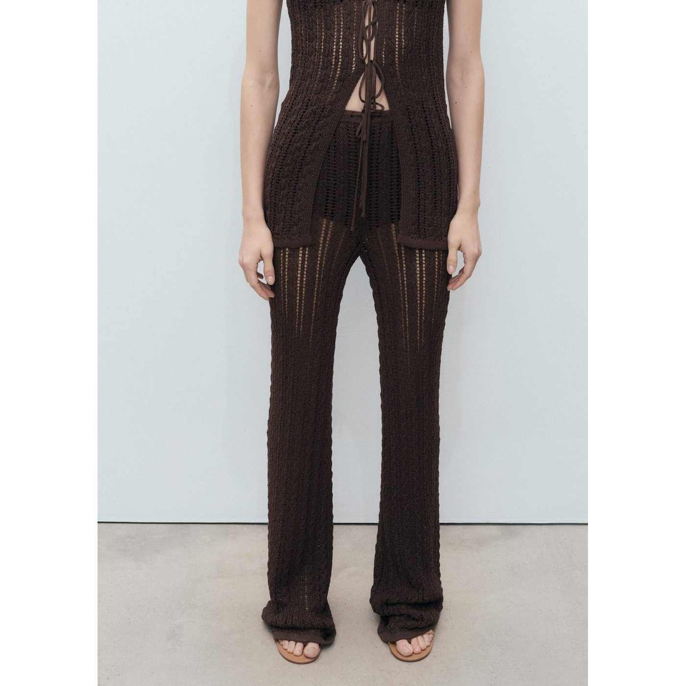 Pantalon Droit Maille Côtelée