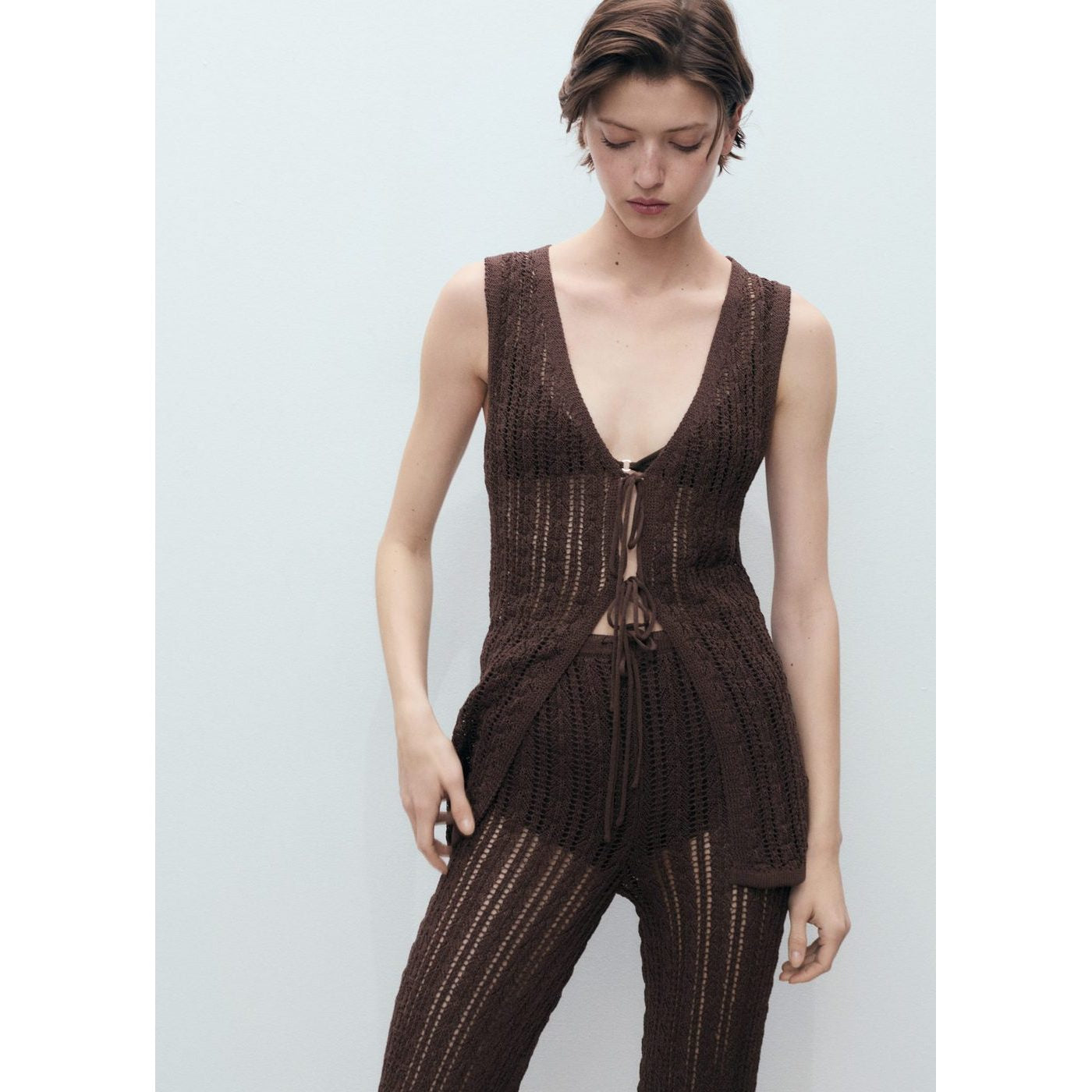 Pantalon Droit Maille Côtelée