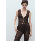 Pantalon Droit Maille Côtelée