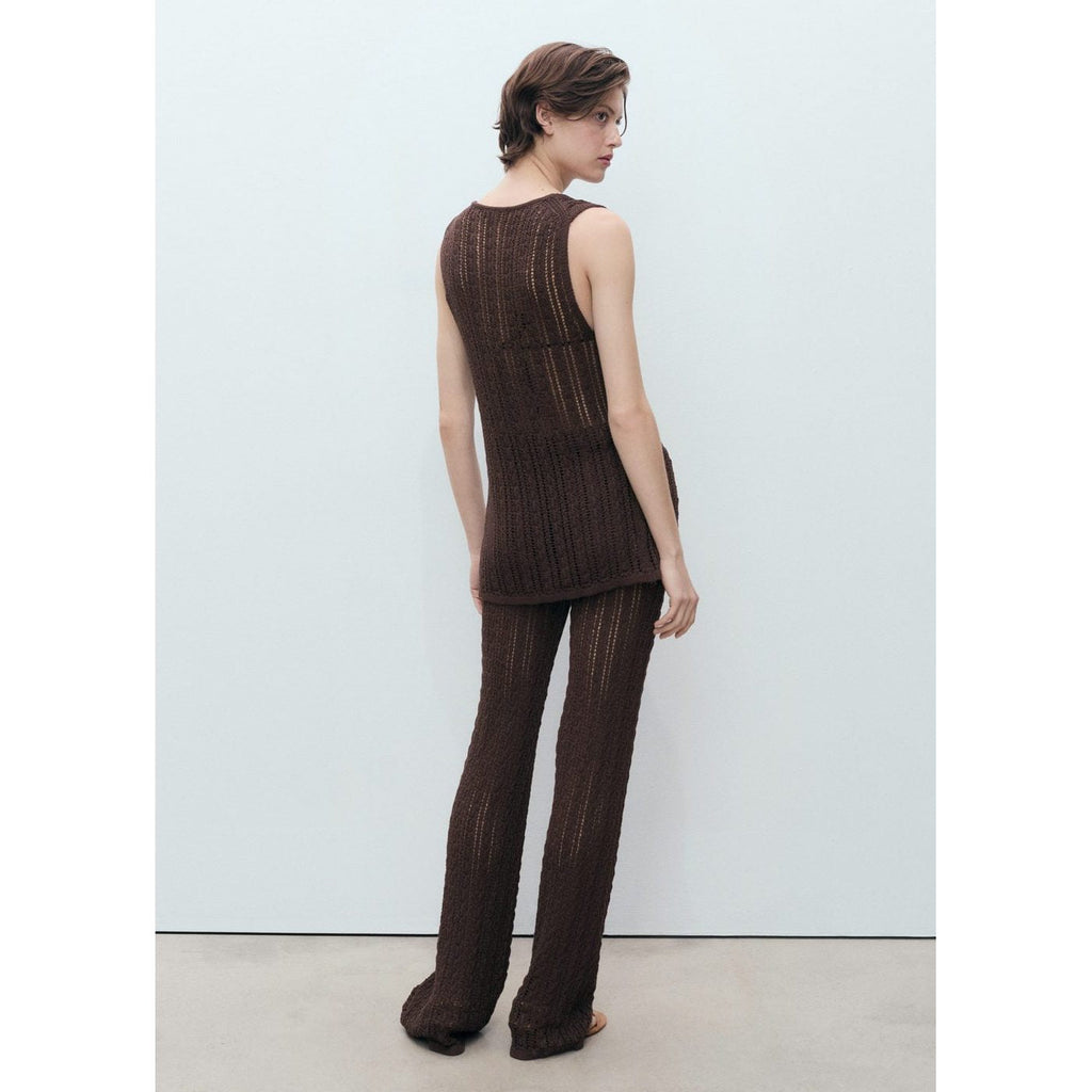 Pantalon Droit Maille Côtelée