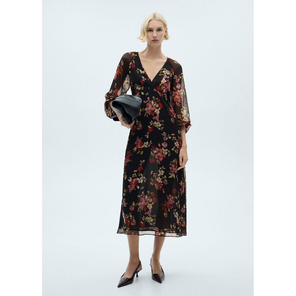 Robe Florale Manches Bouffantes