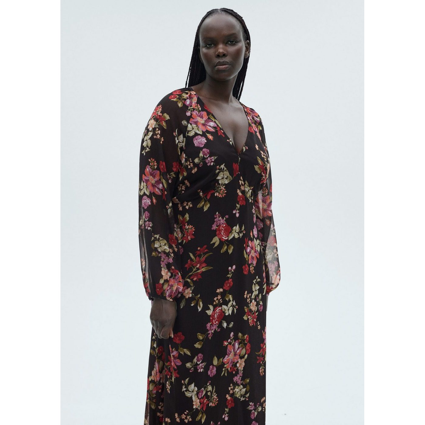 Robe Florale Manches Bouffantes