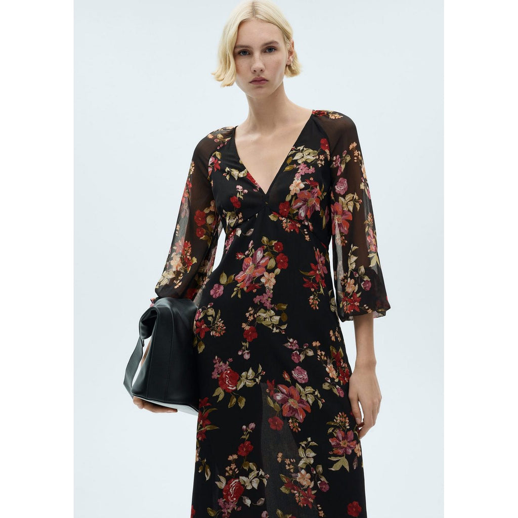 Robe Florale Manches Bouffantes