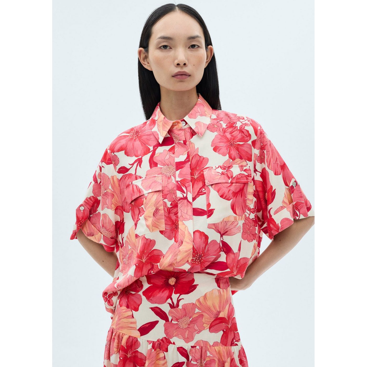 Chemise Poches En Imprimé Fleuri