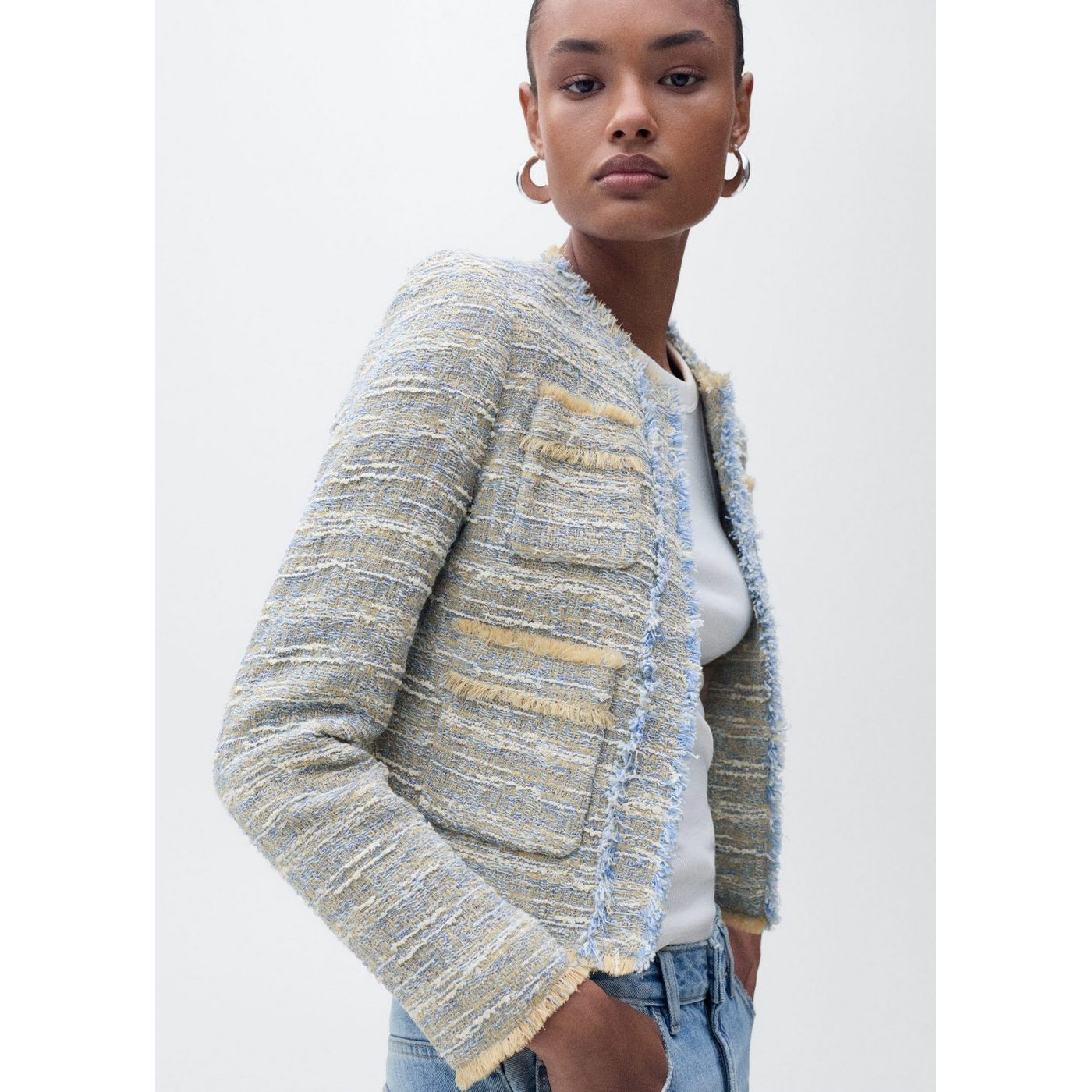 Veste Tweed Bords Effilochés