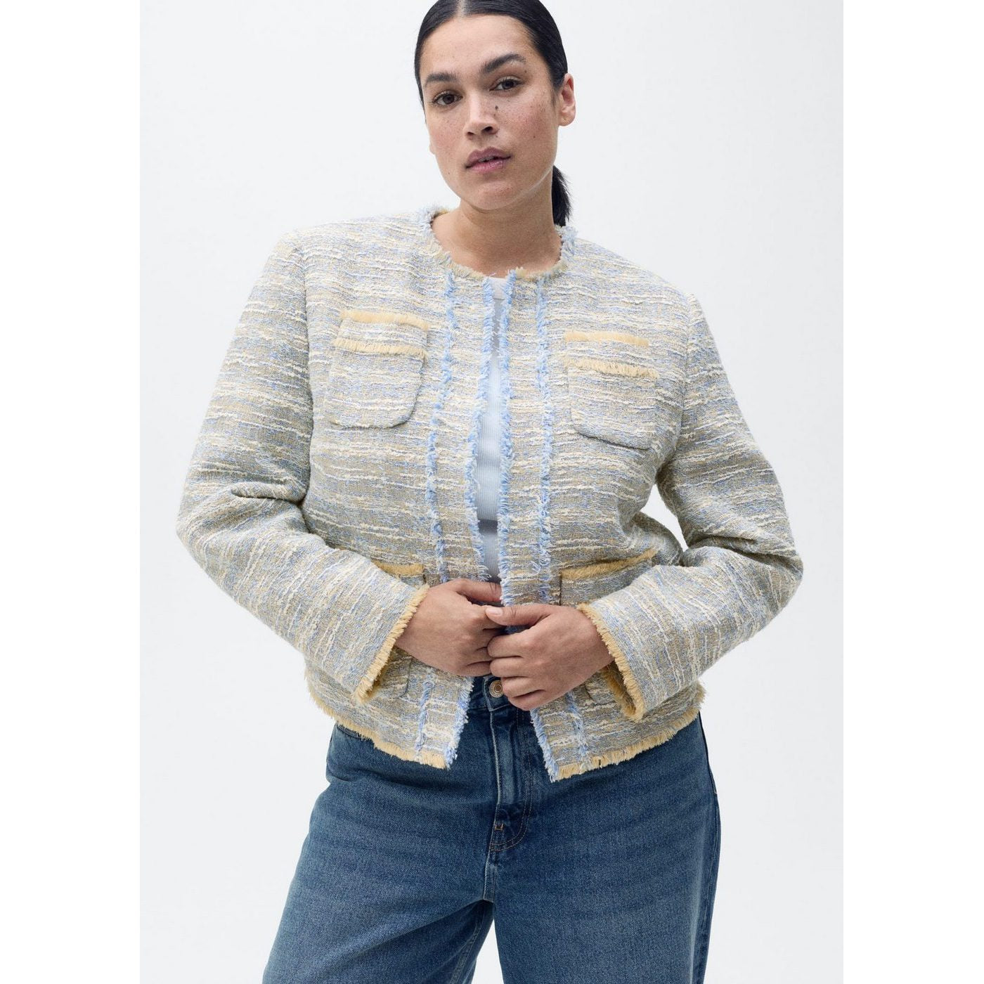 Veste Tweed Bords Effilochés