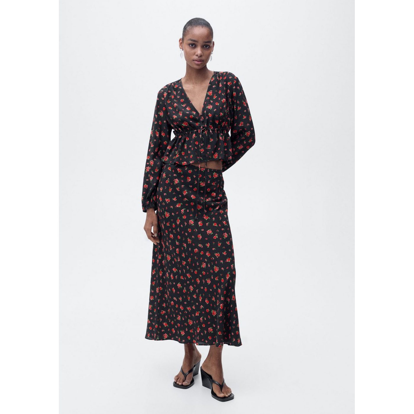 Blouse À Fleurs Volantée
