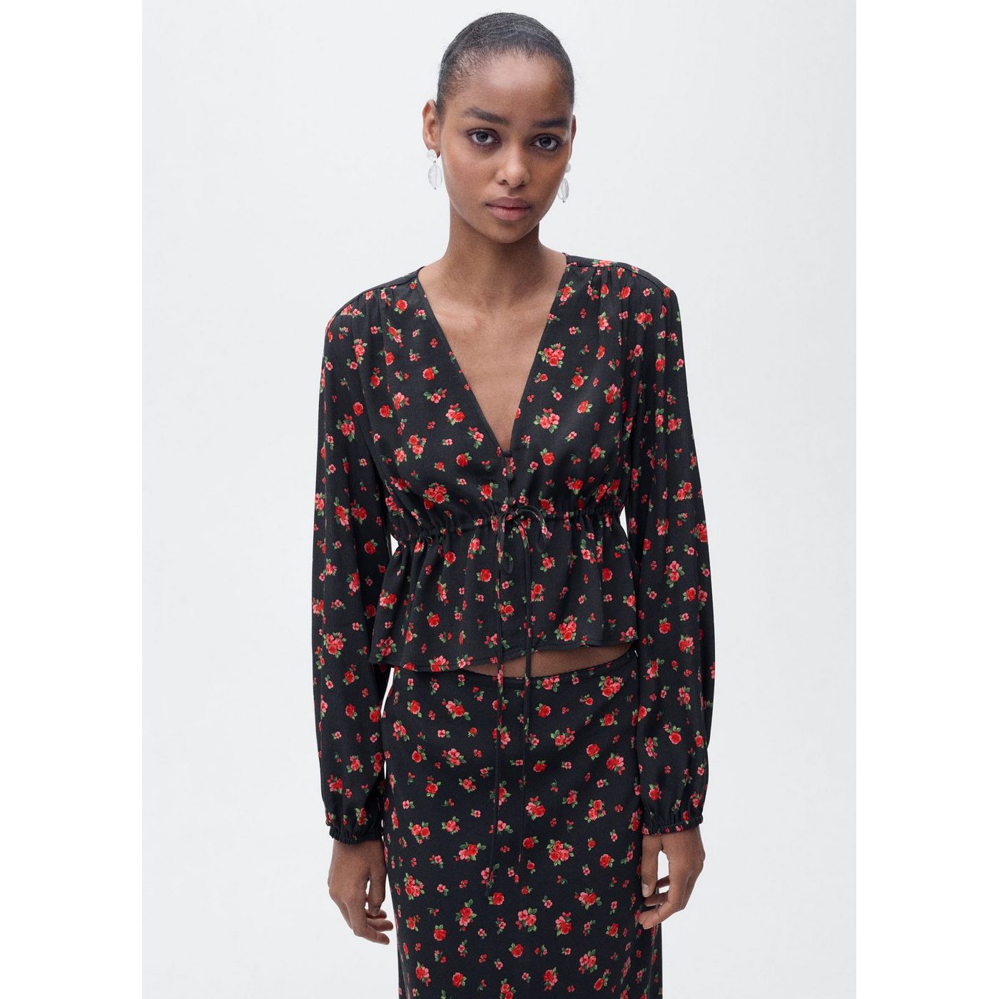 Blouse À Fleurs Volantée
