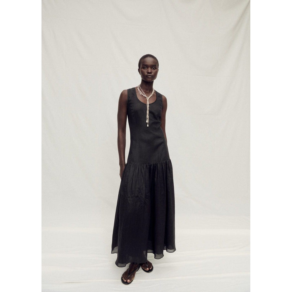 Robe Longue En Lin Avec Empiècement Froncé