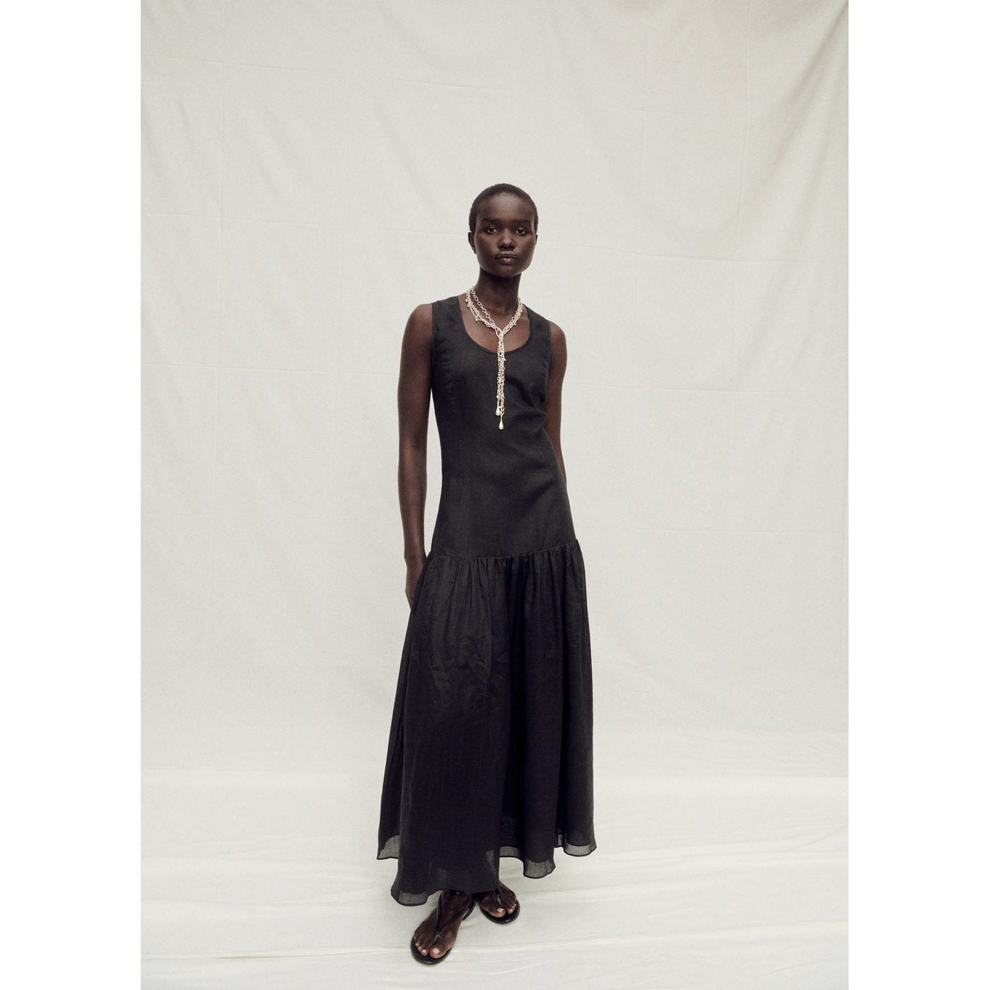 Robe Longue En Lin Avec Empiècement Froncé
