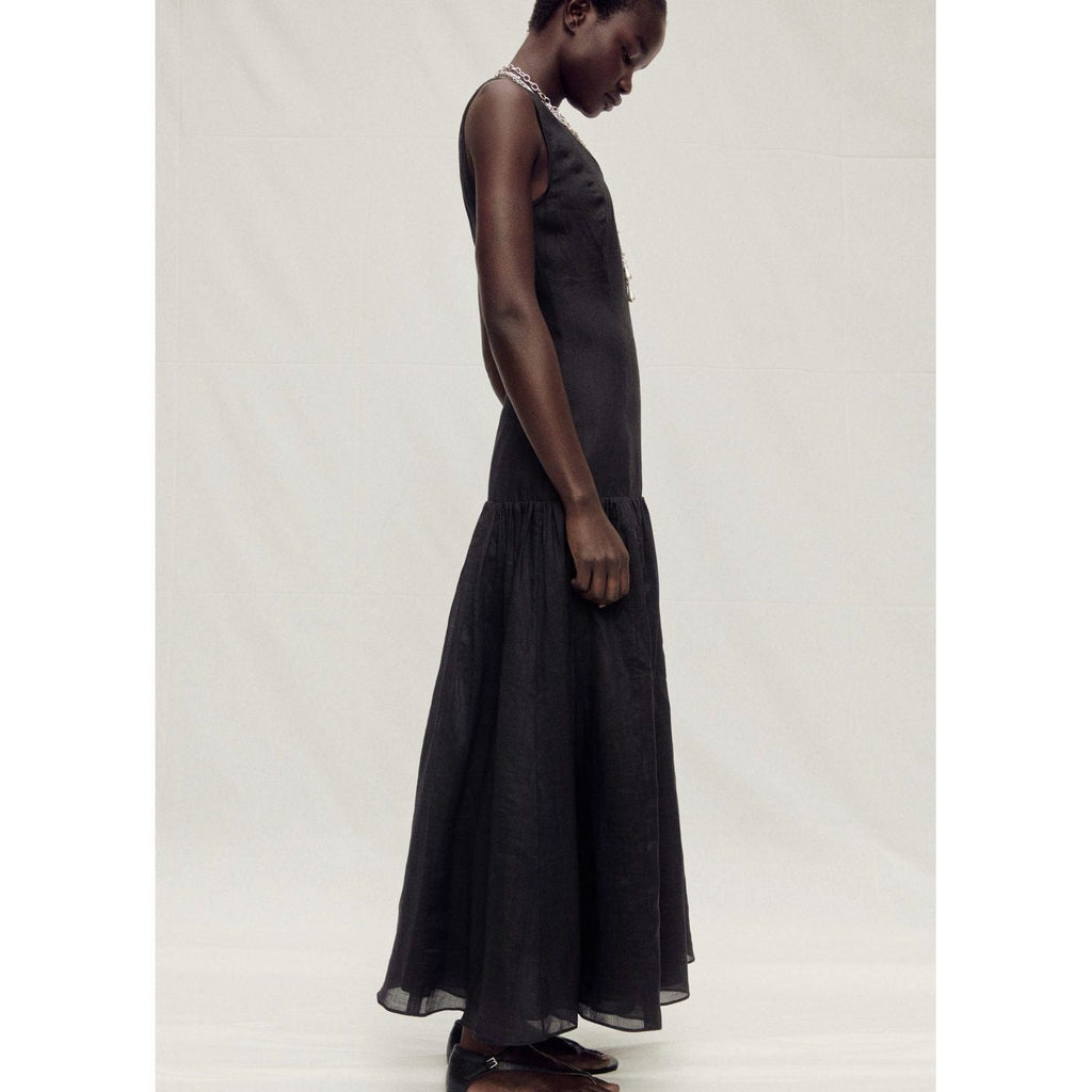 Robe Longue En Lin Avec Empiècement Froncé