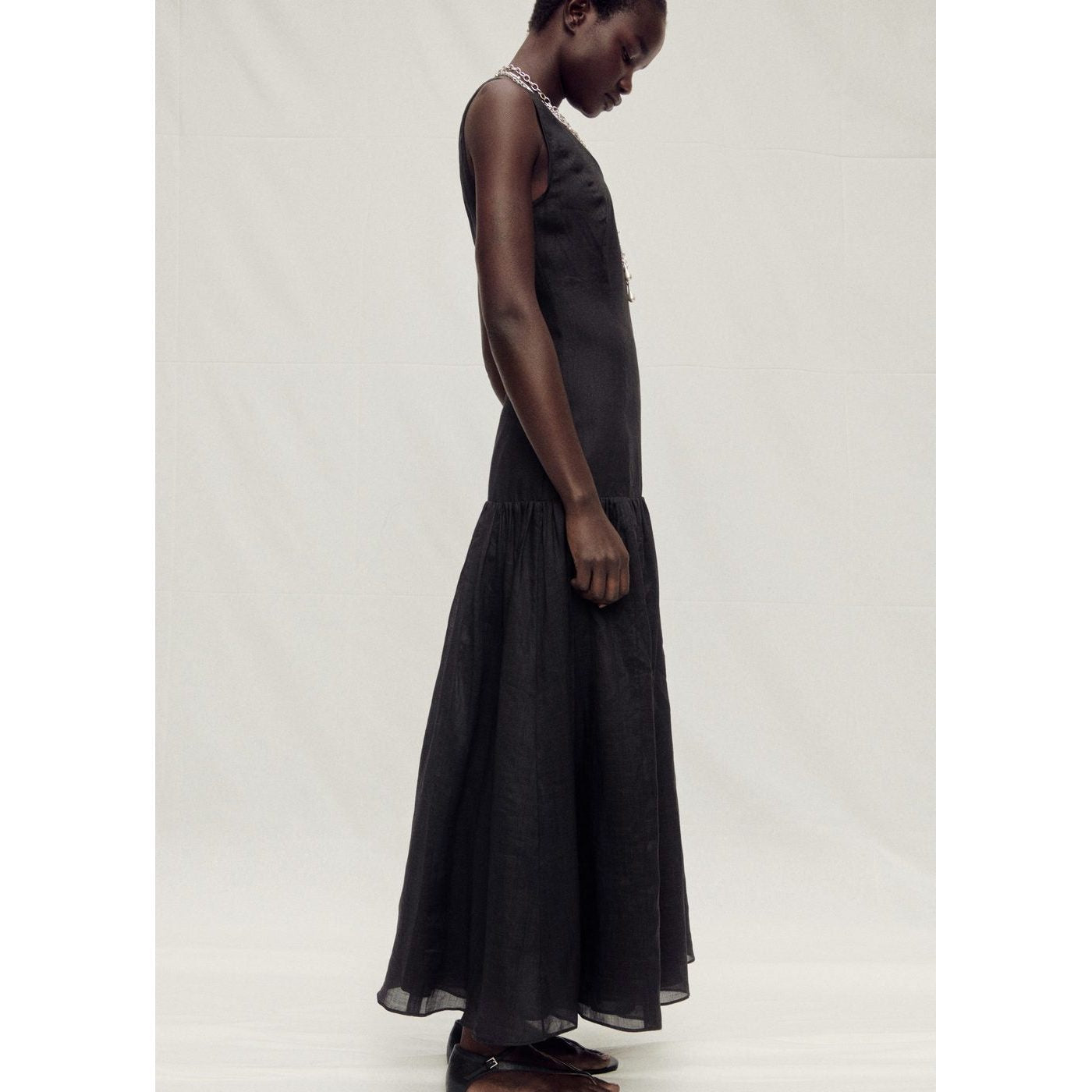 Robe Longue En Lin Avec Empiècement Froncé