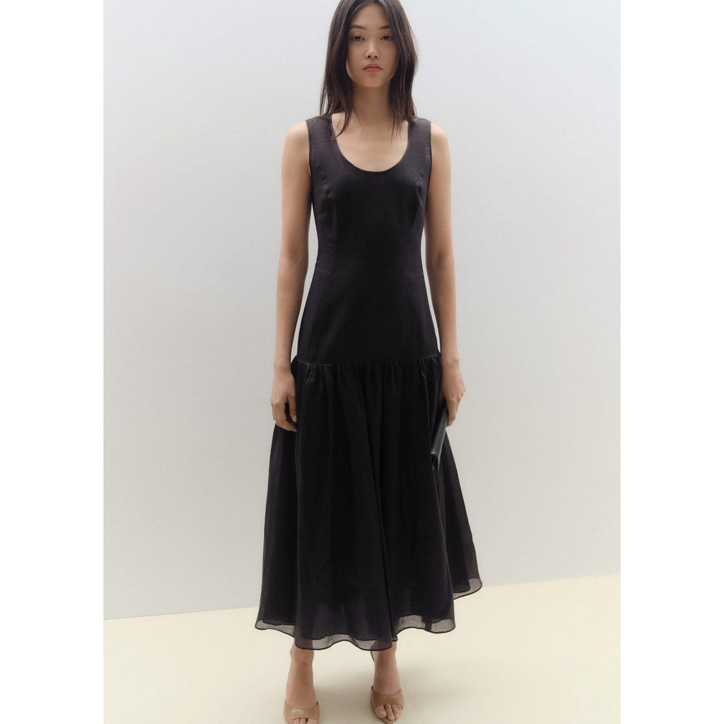 Robe Longue En Lin Avec Empiècement Froncé