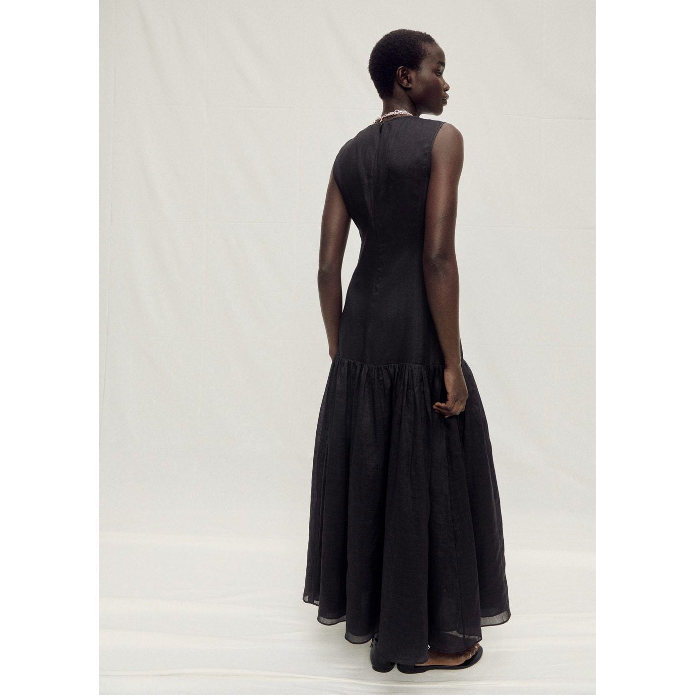 Robe Longue En Lin Avec Empiècement Froncé
