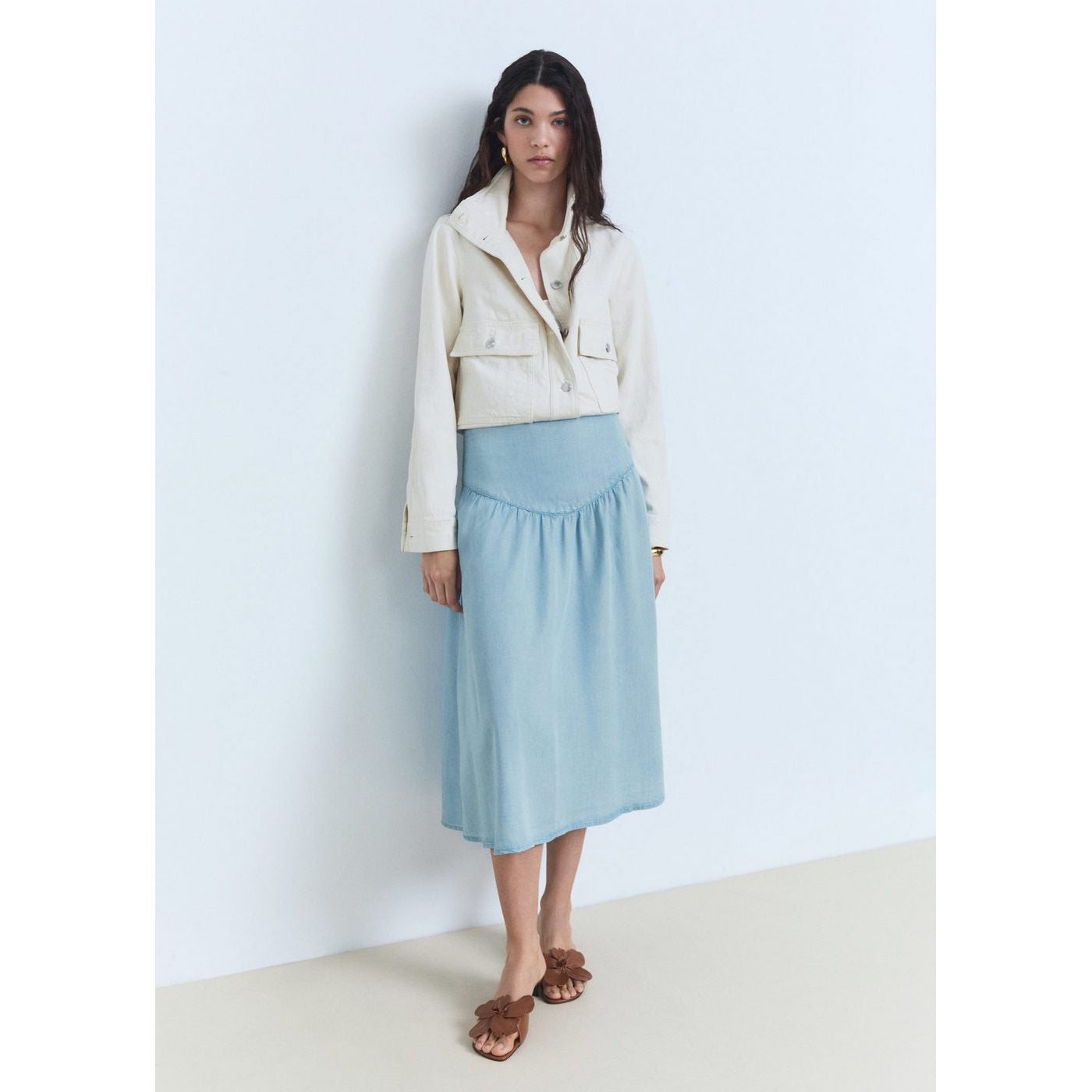 Jupe Midi Soft Denim Détail Froncé