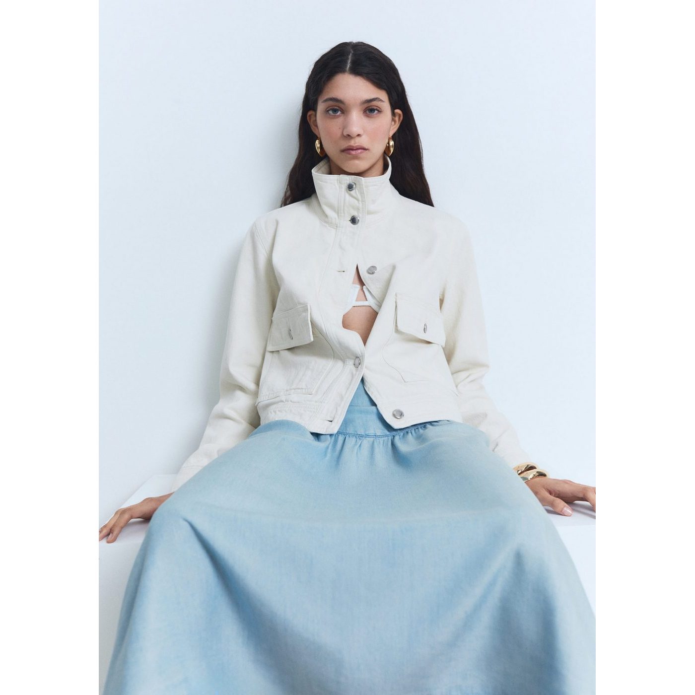 Jupe Midi Soft Denim Détail Froncé
