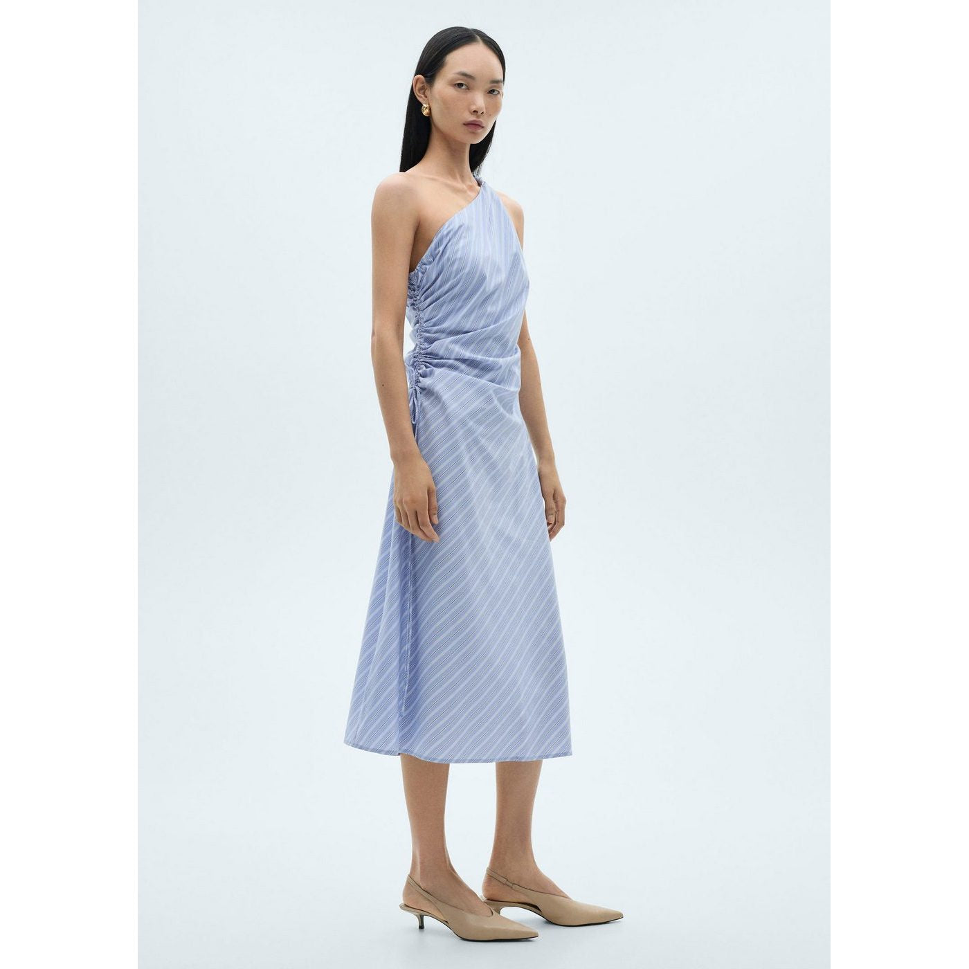 Robe Asymétrique Drapée Rayures