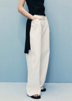 Pantalon En Denim Wideleg Taille Effilochée
