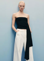 Pantalon En Denim Wideleg Taille Effilochée