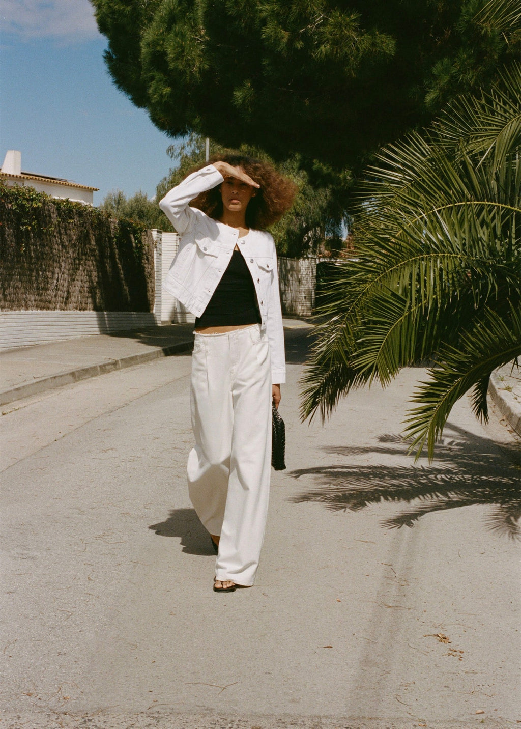 Pantalon En Denim Wideleg Taille Effilochée