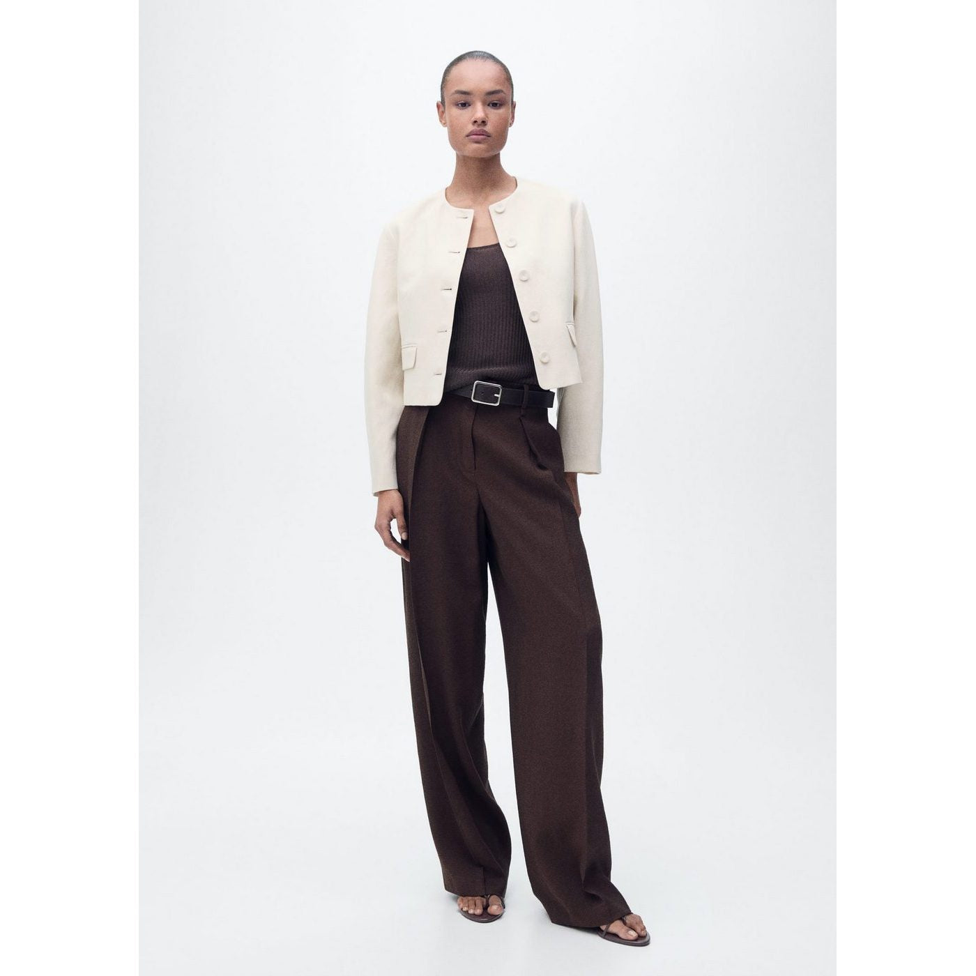 Veste En Lin Mélangé Avec Boutons