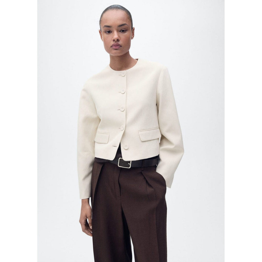 Veste En Lin Mélangé Avec Boutons