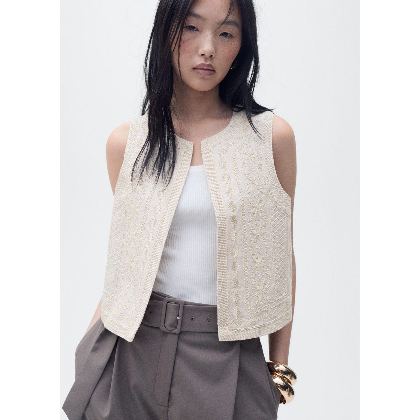 Gilet Lin Brodé