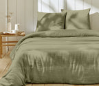 Parure De Lit Complète - 3 Pièces - 100% Gaze De Coton - Vert De Gris