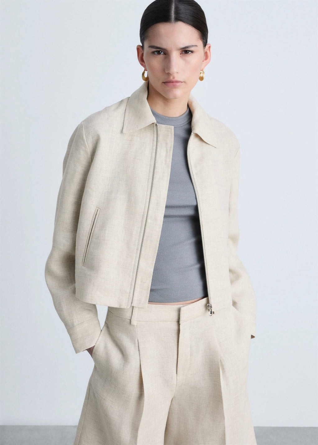 Veste 100 % Lin Fermeture Éclair