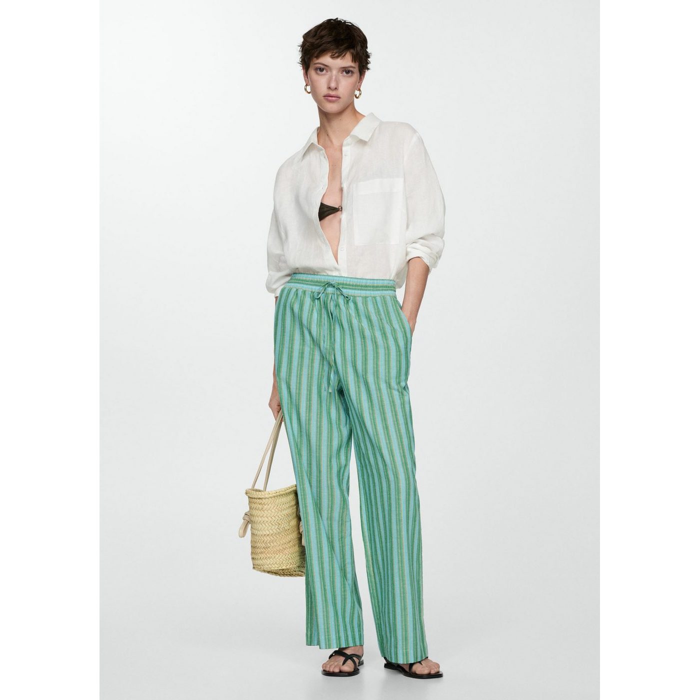 Pantalon Droit À Rayures