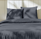 Parure De Lit Complète - 100% Gaze De Coton - 3 Pièces - Bleu Jean