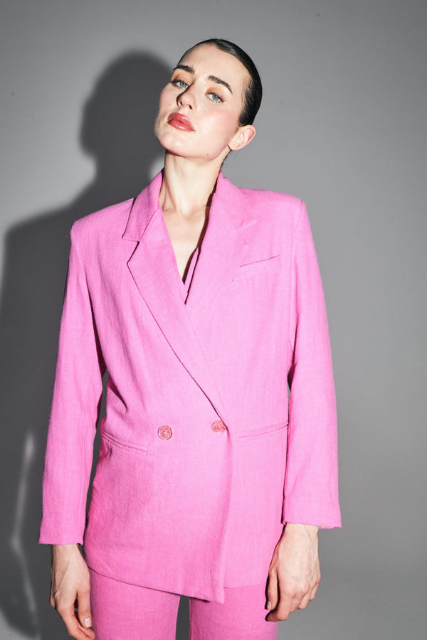 Le Blazer Ema En Lin Rose Vibrant Fabriqué En Italie