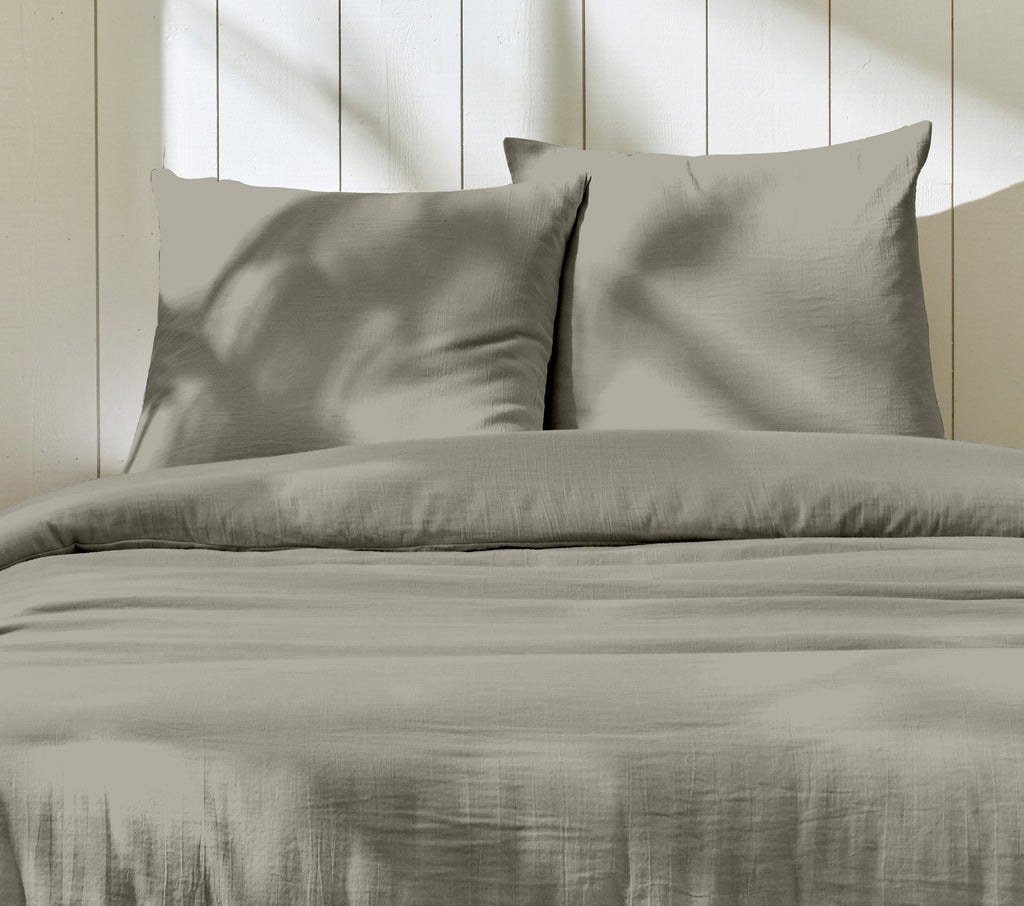 Parure De Lit Complète 100% Gaze De Coton - Gris Galet