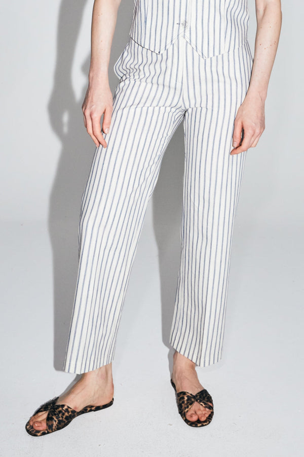 Le Pantalon Sacha En Coton A  Rayures Bleues Fabriqué En Italie